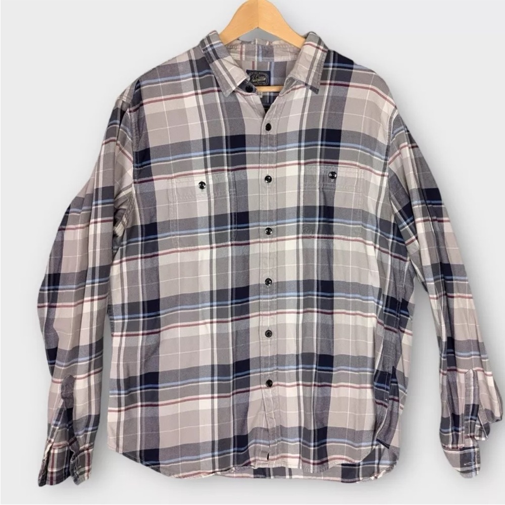 J Crew New York Mens XL Sportsmen’s Outfitter Blue Gray Plaid Flannel Shirt